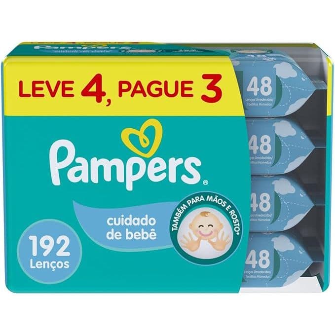 Lenço Umedecido Pampers Leve 4 Pague 3 Cheirinho de Bebê , Tampa Abre e Fecha 192 Unidades