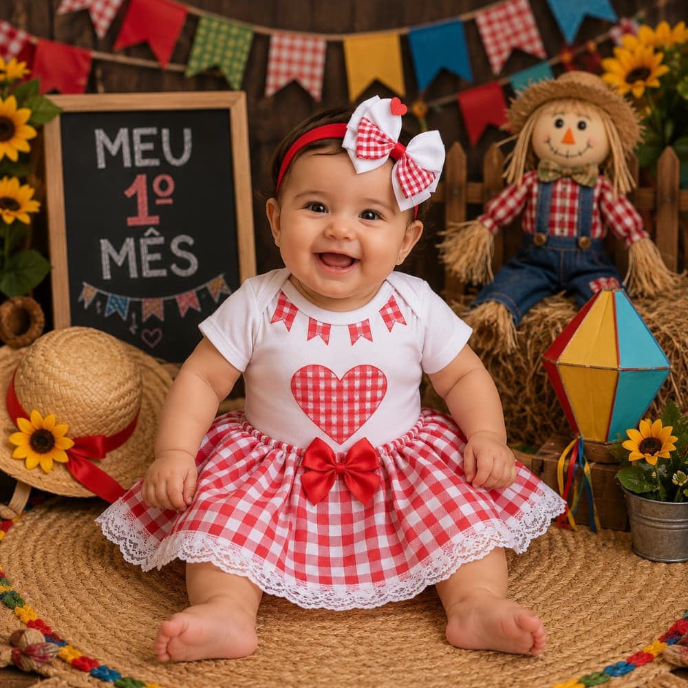 kit body junino para bebe mesversário junino para menina roupa junina bebe menina