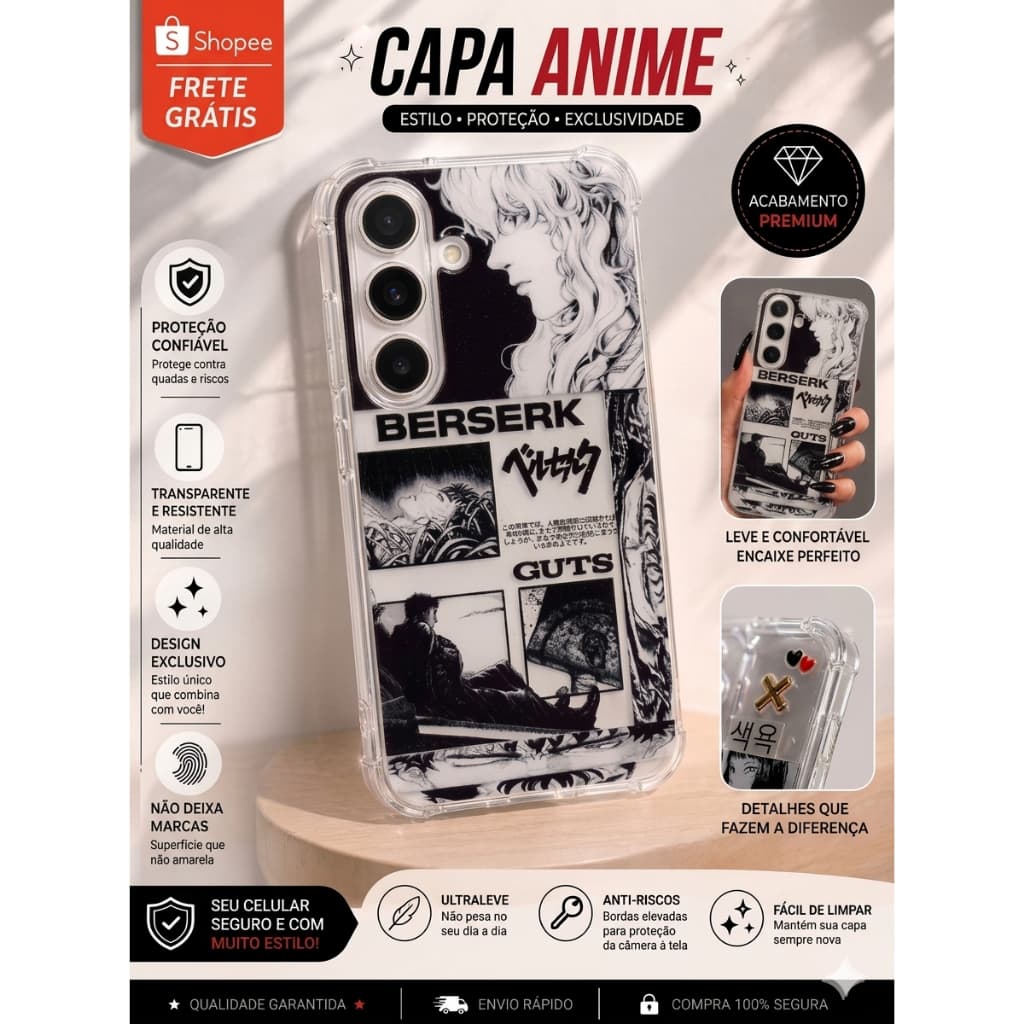 Capa, Capinha de celular personalizada, Anime Berserk. Para o celular Samsung A16.