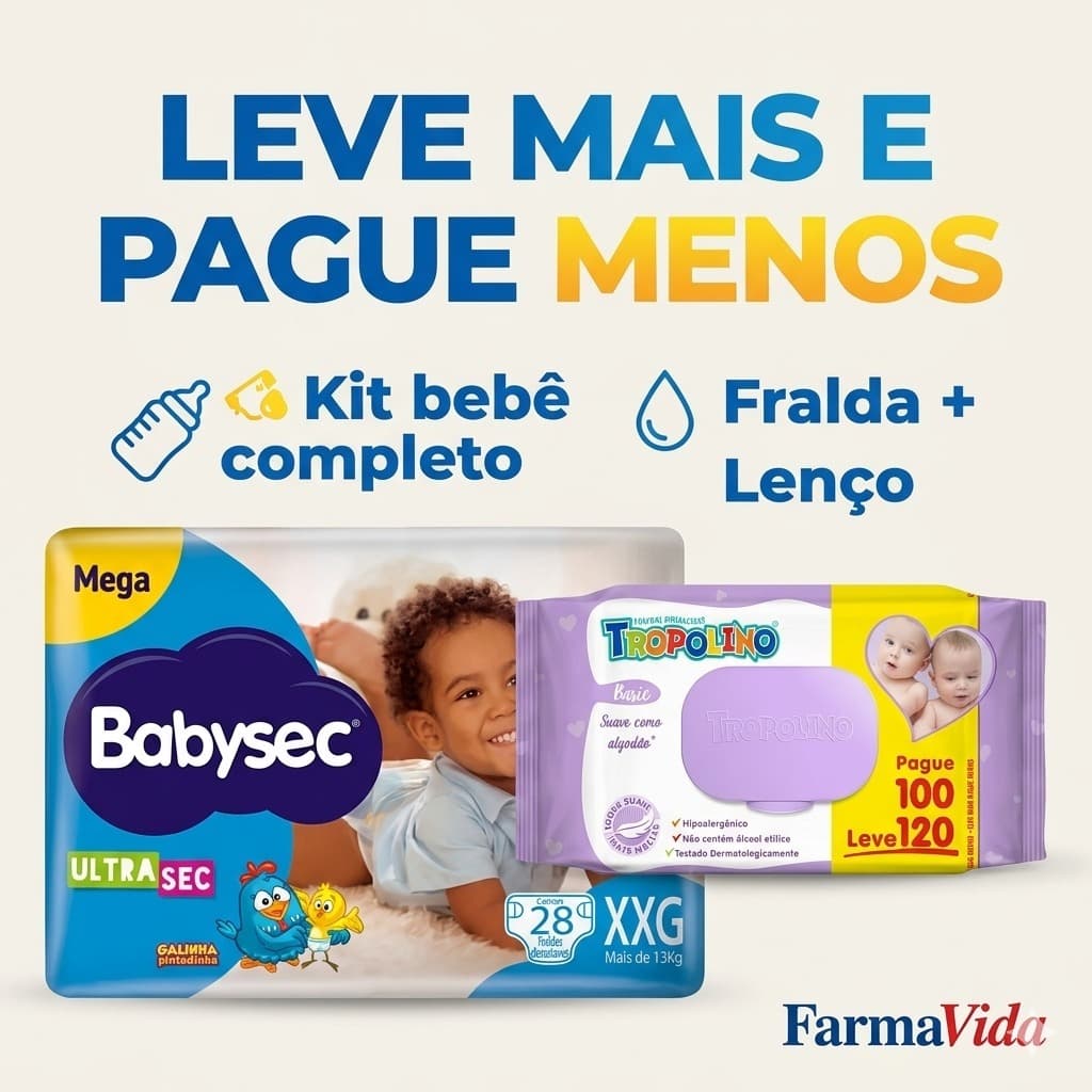 Fralda Infantil Descartável Babysec Ultrasec + Lenço Umedecido | Kit Econômico Bebê Alta Absorção