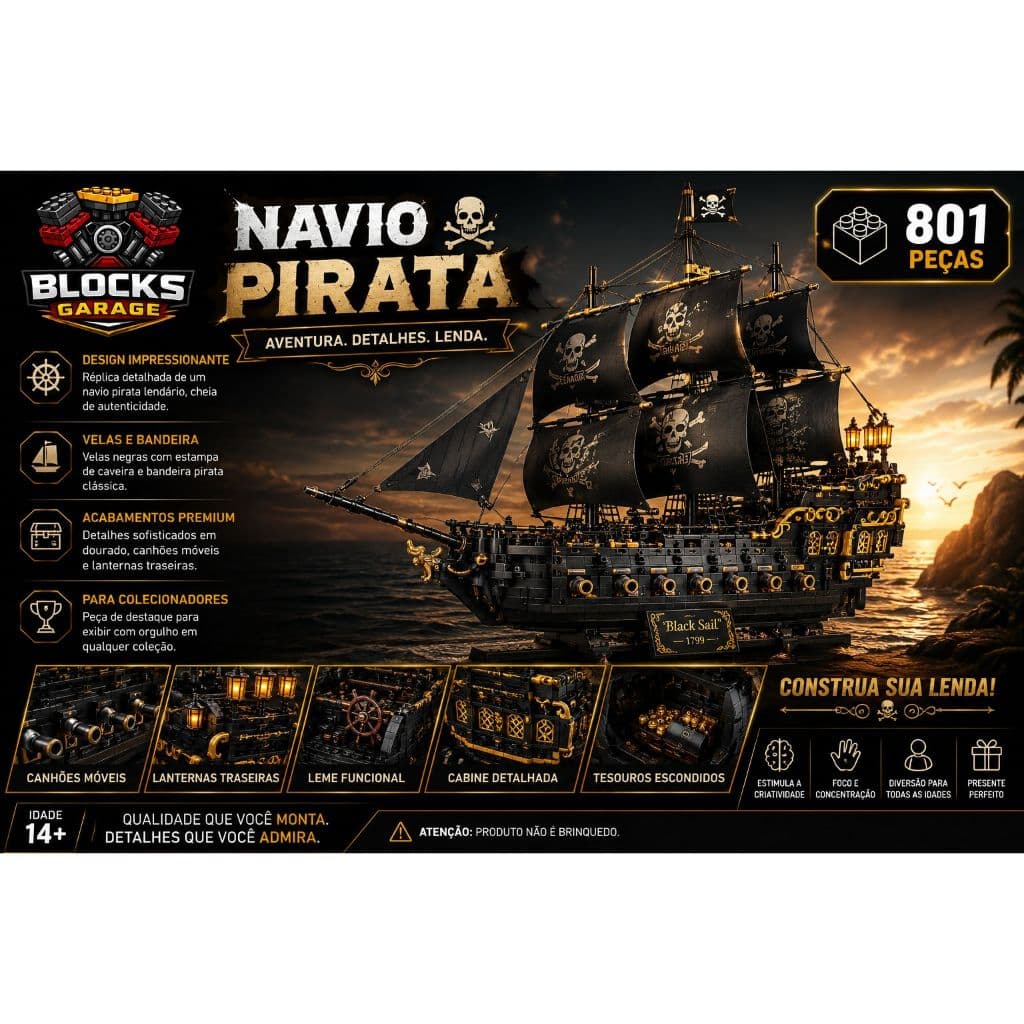 Blocos de Montar Lego Navio Pirata 801Peças Com Manual de Montagem **SEM CAIXA(BOX)**