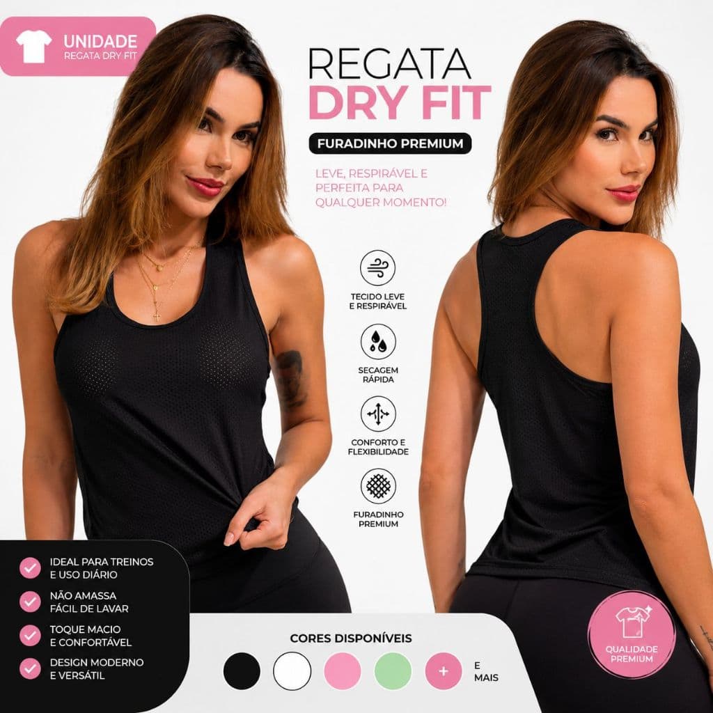 Regata Feminina Dry Fit Furadinha Premium Roupa Academia Blusa Fitness Esportiva Treino