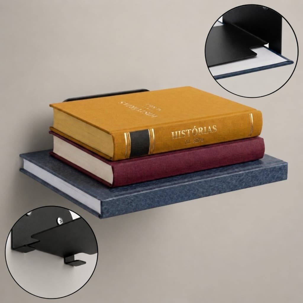 Suporte Livro Parede Suspenso Invisível Prateleira Decoração Metal Apoio Expositor Metálico Ferro