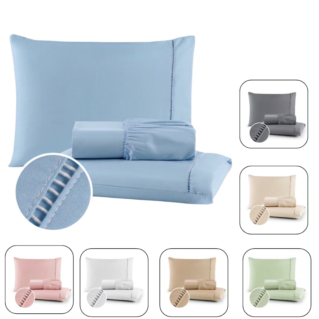 Jogo de Lençol Cama Queen 3 Peças 100% Algodão Com Elástico 400 Fios Ponto Palito Toque Macio Suave