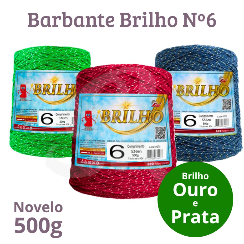 Barbante 6 Brilho Ouro e Prata Fial 500g para Croche e Trico