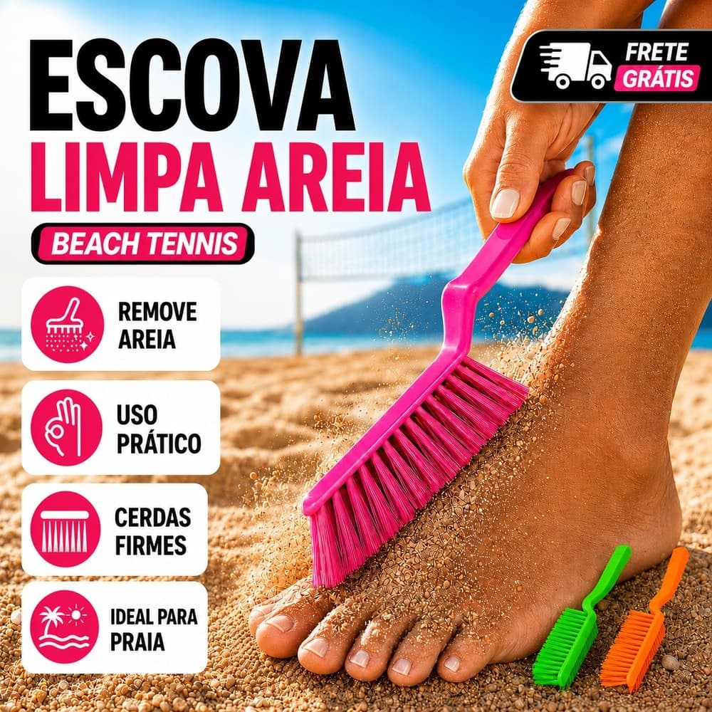 Escova Beach Tennis Futevolei Volei de Praia Limpa Tira Areia Pó Sports Verão