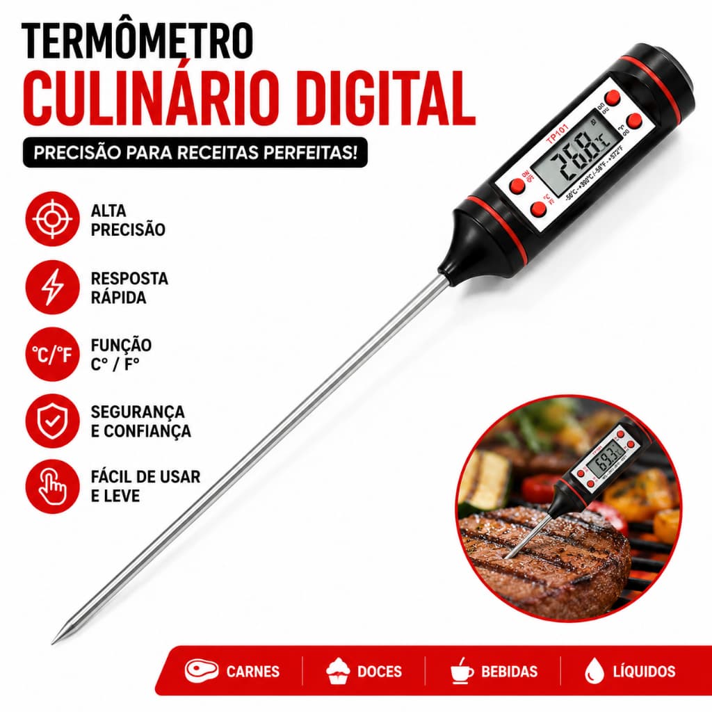 Termometro Culinario Digital Espeto Cozinha Carne Churrasco Doce Chocolate