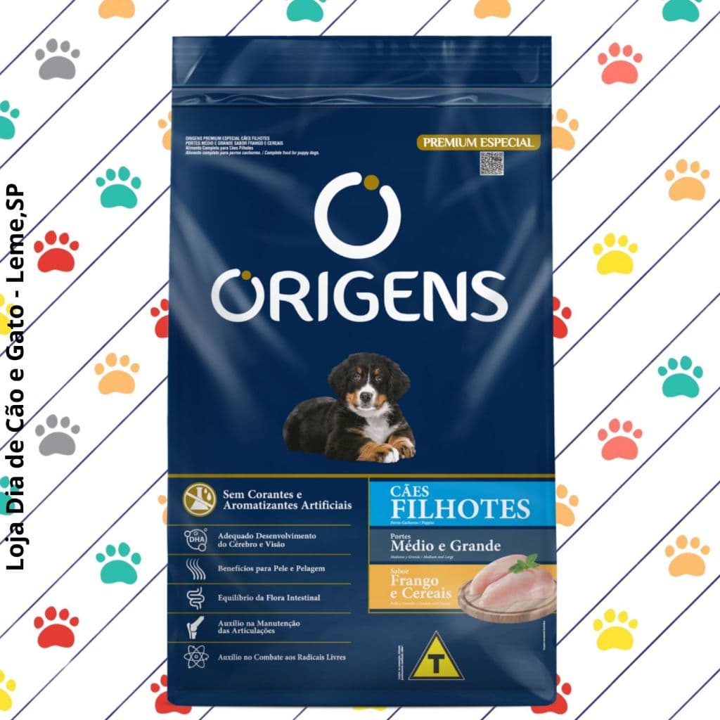 Ração 15Kg - Origens Filhotes - Raças de Porte Médio - Cachorro