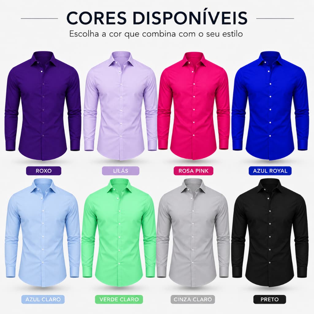 Camisa Masculina Gola Polo Social Manga Longa Slim P ao GG Para Uniforme Empresa Trabalho Casamento