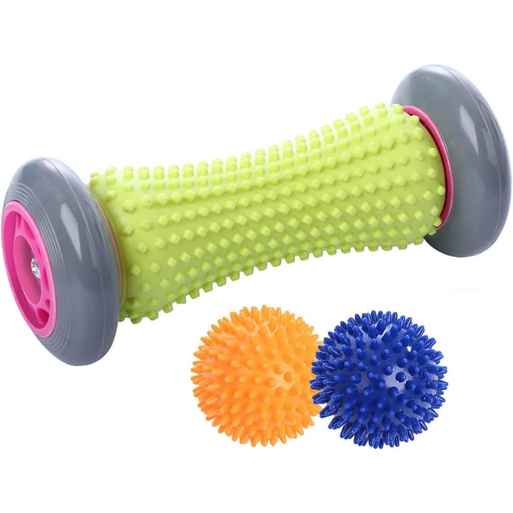 Kit Massageador Roller Texturizado + 2 Bolas Massageadoras Relaxamento Muscular
