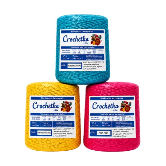 Kit 3 Cones Barbantes Crochétka 1kg Para Crochê e Artesanatos, Qualidade E Maciez - fio 6 ou fio 8