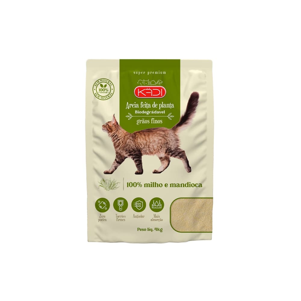Areia Sanitária Kadi Grãos Mistos 4kg - Biodegradável, Sem Poeira, Absorção Máxima