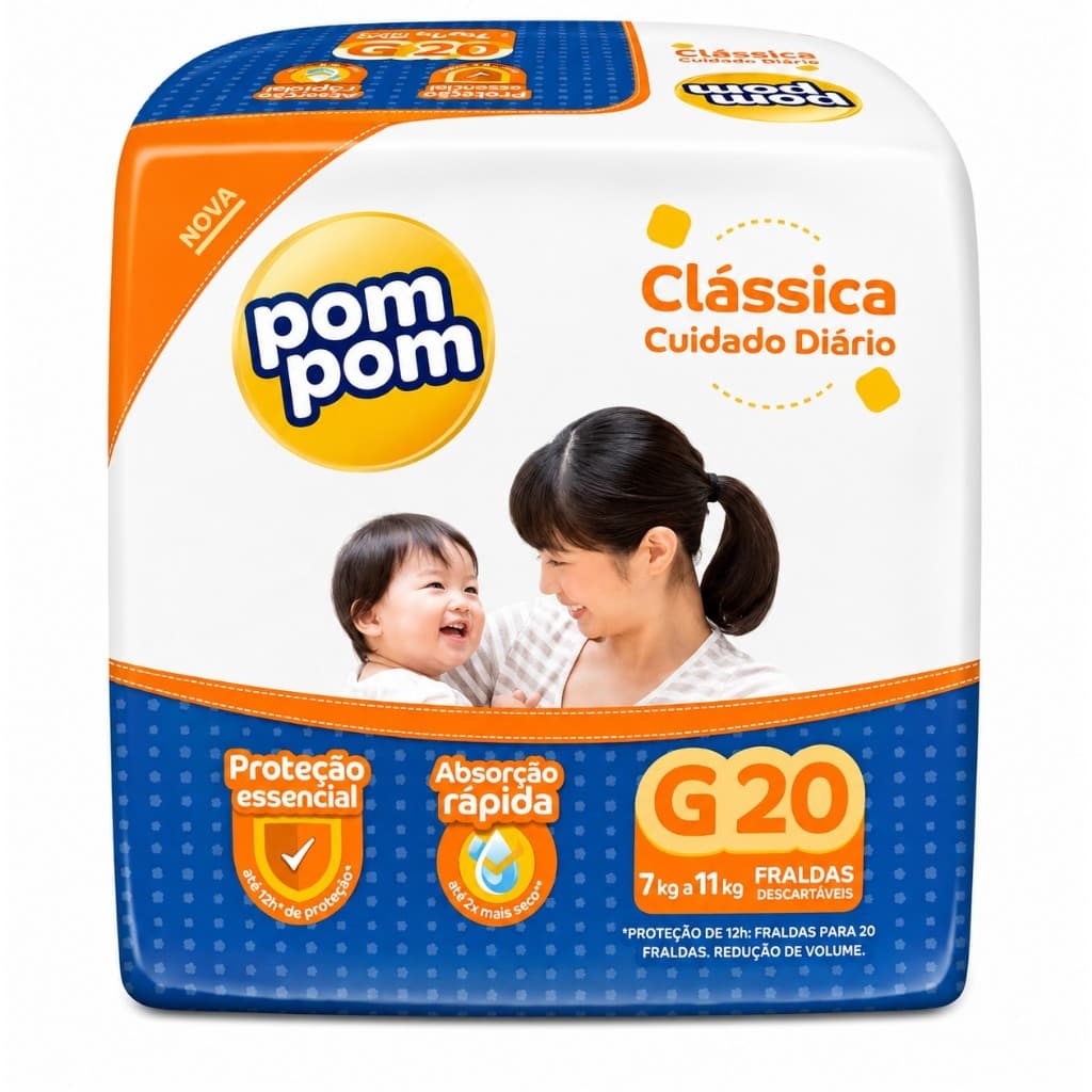 Fralda Descartável Pom Pom Clássica Jumbo Tamanho G com 20