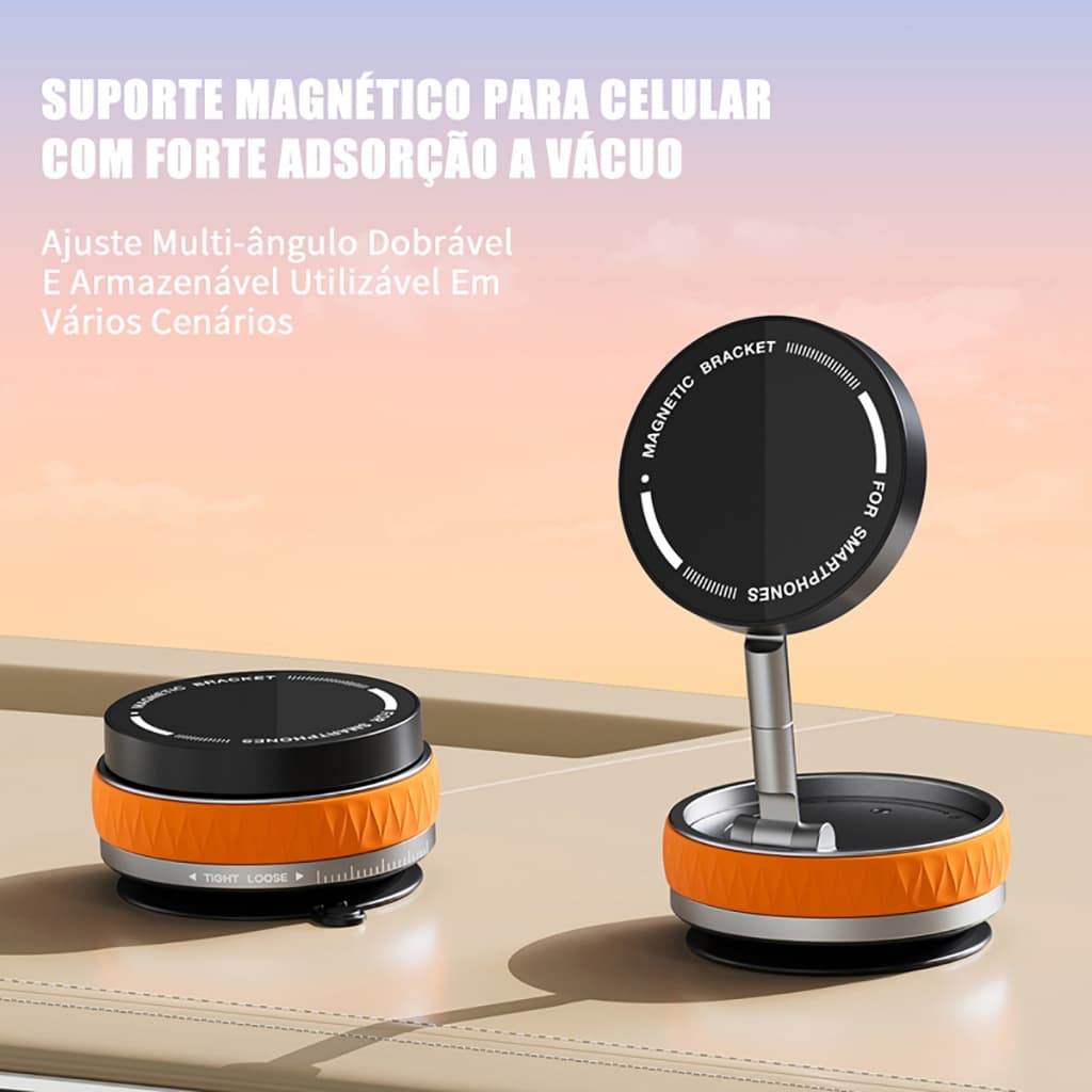 Suporte Magnético para Celular Carro 360° Dobrável a Vácuo Fixação Forte Portátil Zinco Multiuso