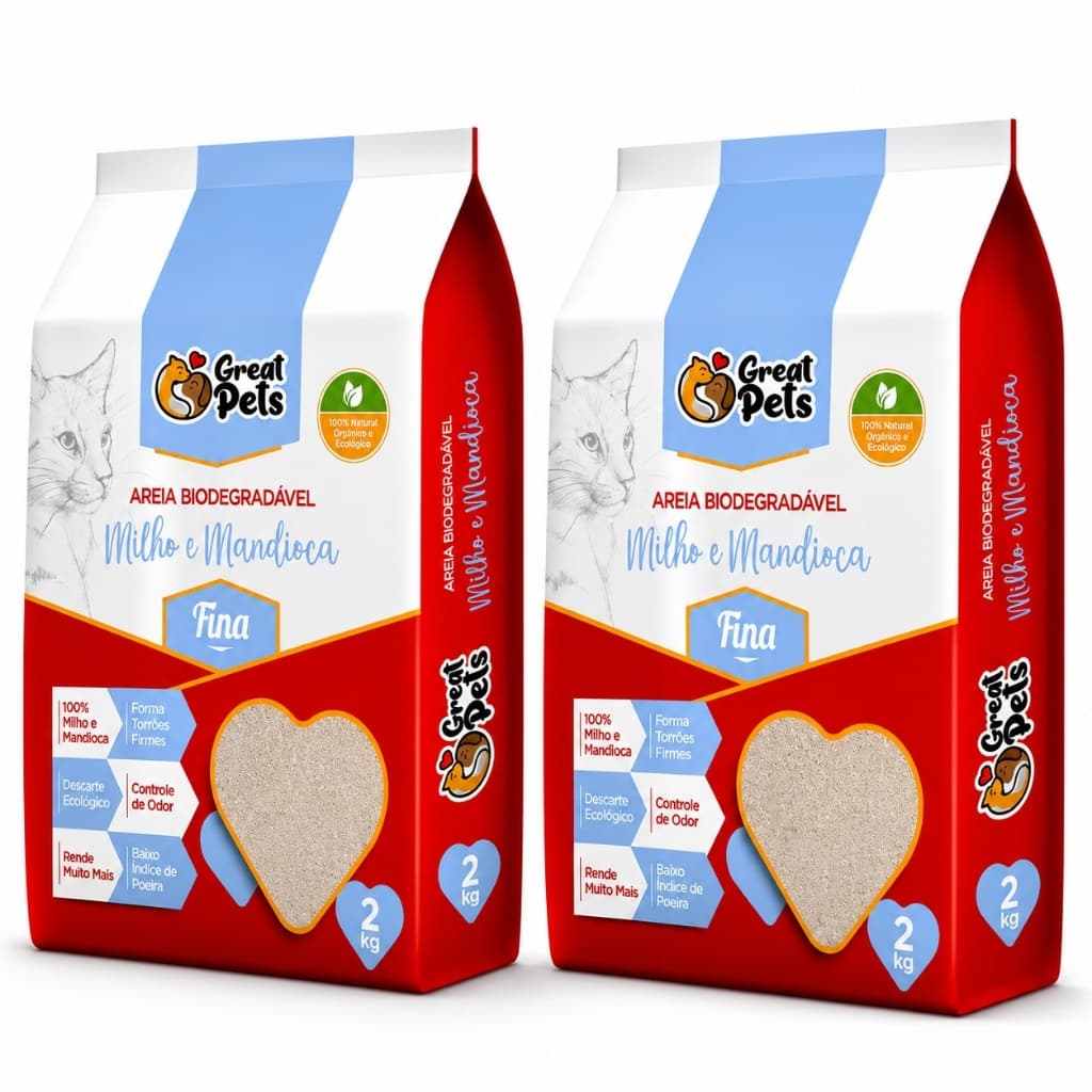 2 Areias Sanitária para Gatos, Alta Absorção, Controle de Odor e Biodegradável  4kg - Great pets