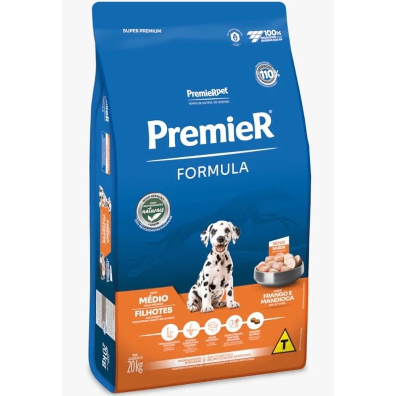 Ração Premier Formula Cães Filhotes Porte Médio Frango 20kg