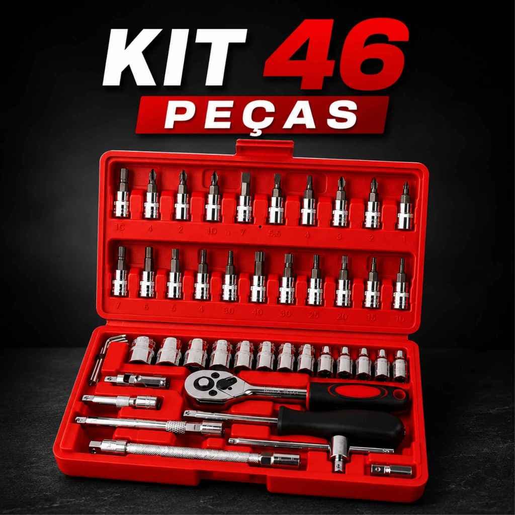 Kit de ferramentas 46 peças Jogo De Soquete Completo Peça Catraca Allen Maleta Completo