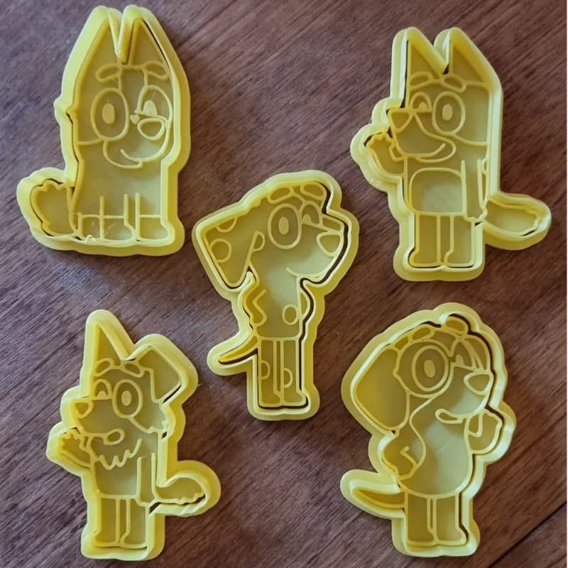 Kit 5 Cortadores e Carimbos de Biscoito Bluey | Decoração de Biscoitos Pasta Americana Massinha de modelar