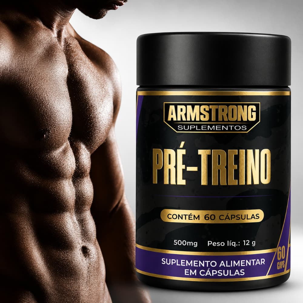 Pré Treino em Cápsulas Energia Foco e Disposição para Treino 60 Caps Guaraná Beterraba e Gengibre Armstrong Suplementos