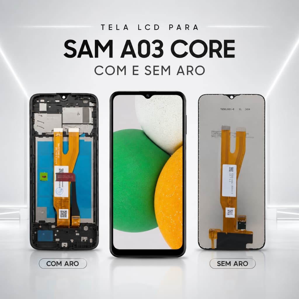 Frontal Tela com Aro  SAM A03 Core - Testada 100% + Cores Vivas + Anti Ghost Touch