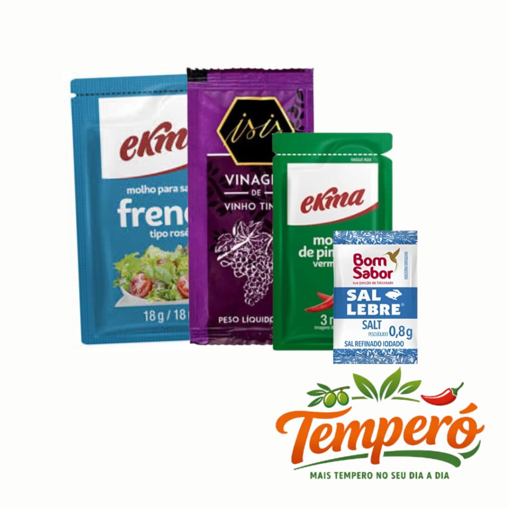 Kit Temperos em Sachê para saladas | molho french , Vinagre, Sal e Pimenta | Praticidade Refeições, Viagens e Delivery