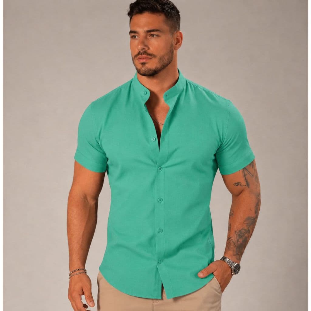 Camisa Gola Padre Masculina Slim Fit Manga Curta Premium