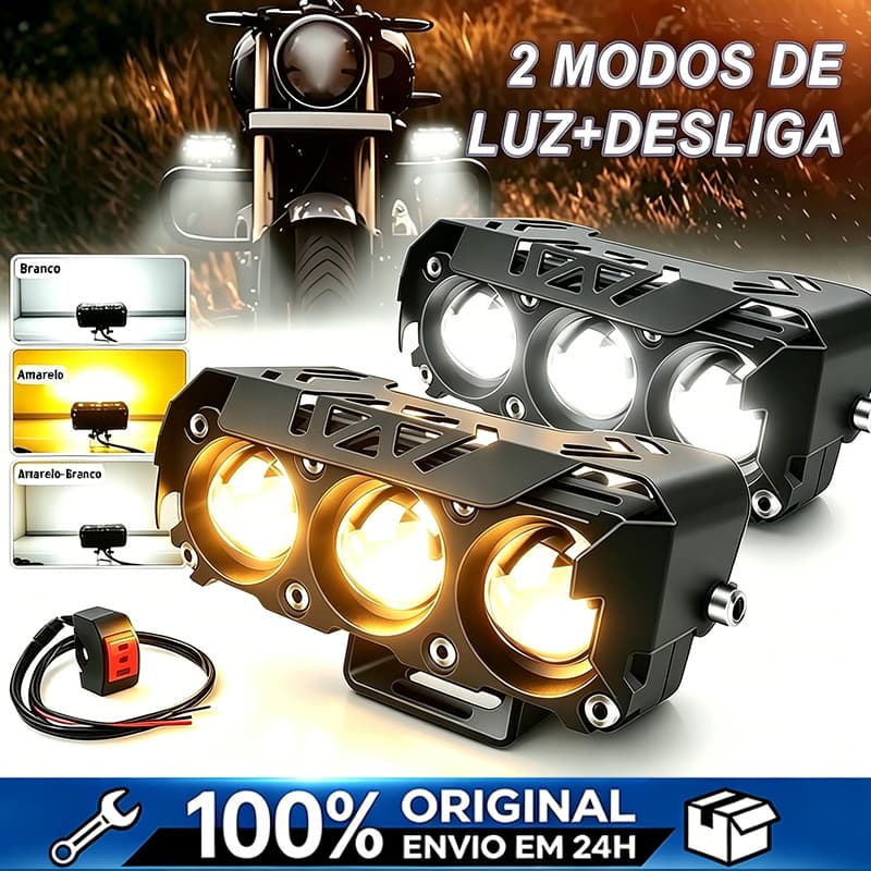 Par Farol De milha Moto Super Led 18000 Lumes Olho de Lente Auxiliar De Cor Dupla,Neblina Lampada