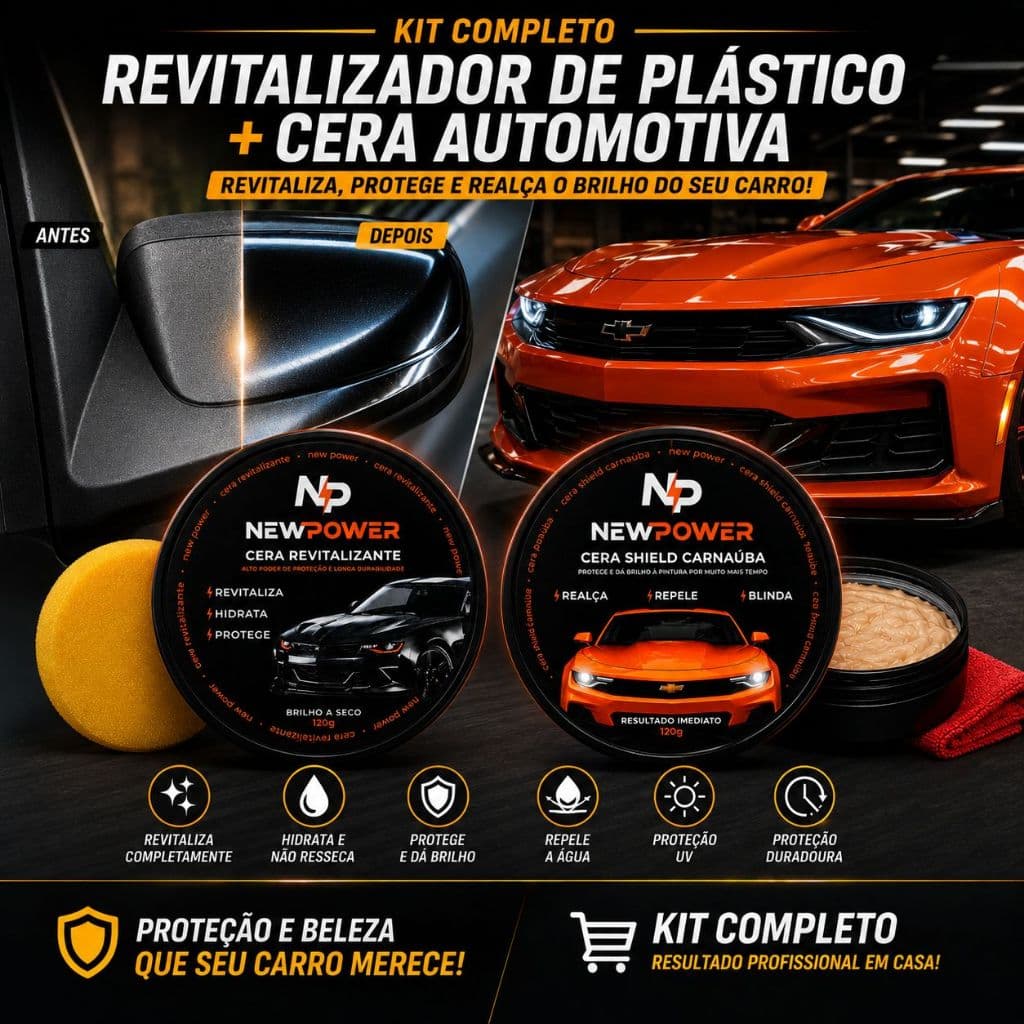 Kit Cera Automotiva New Power com Carnaúba para Lataria e Cera Revitalizadora de Plásticos