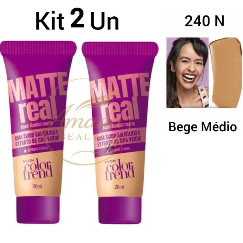 Kit 2 Base Líquida Matte Color Trend Matte Real 240N Bege Médio 20ml Avon