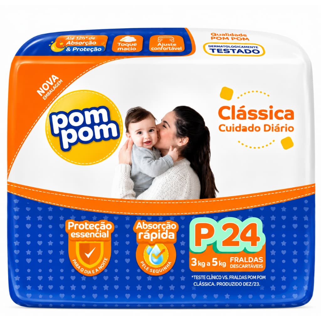 Fralda Descartável Pom Pom Clássica Jumbo Tamanho P com 24