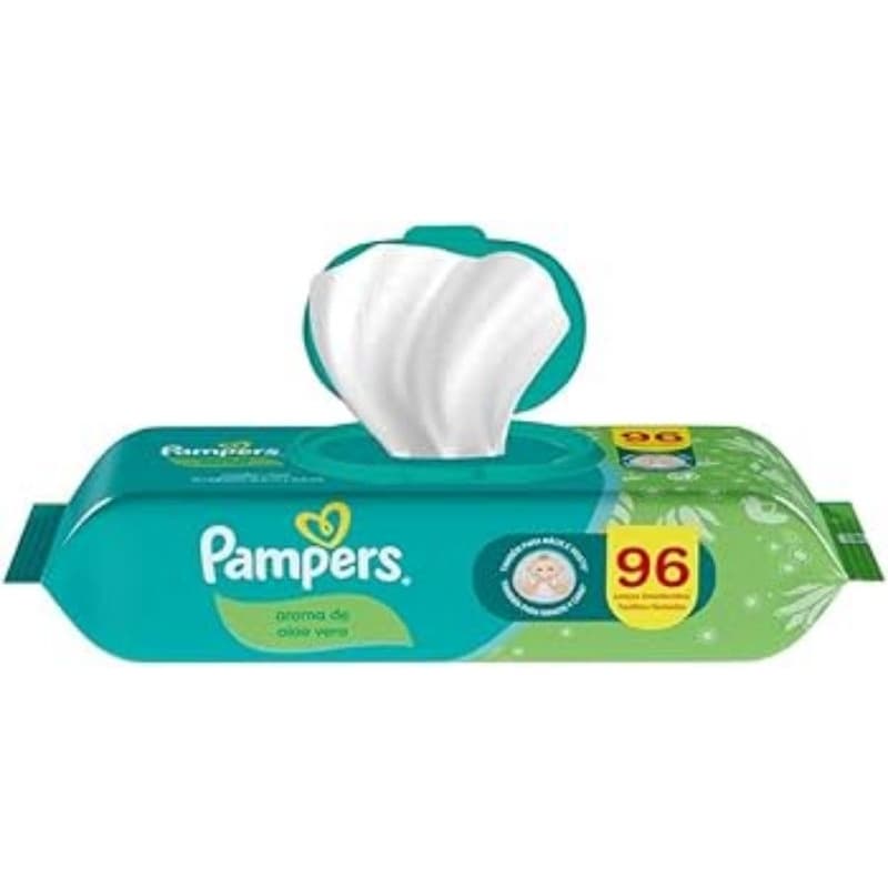 Lenços Umedecidos Pampers com Aloe Vera – 96 Unid | Uso Diário para Bebê, Mãos e Rosto