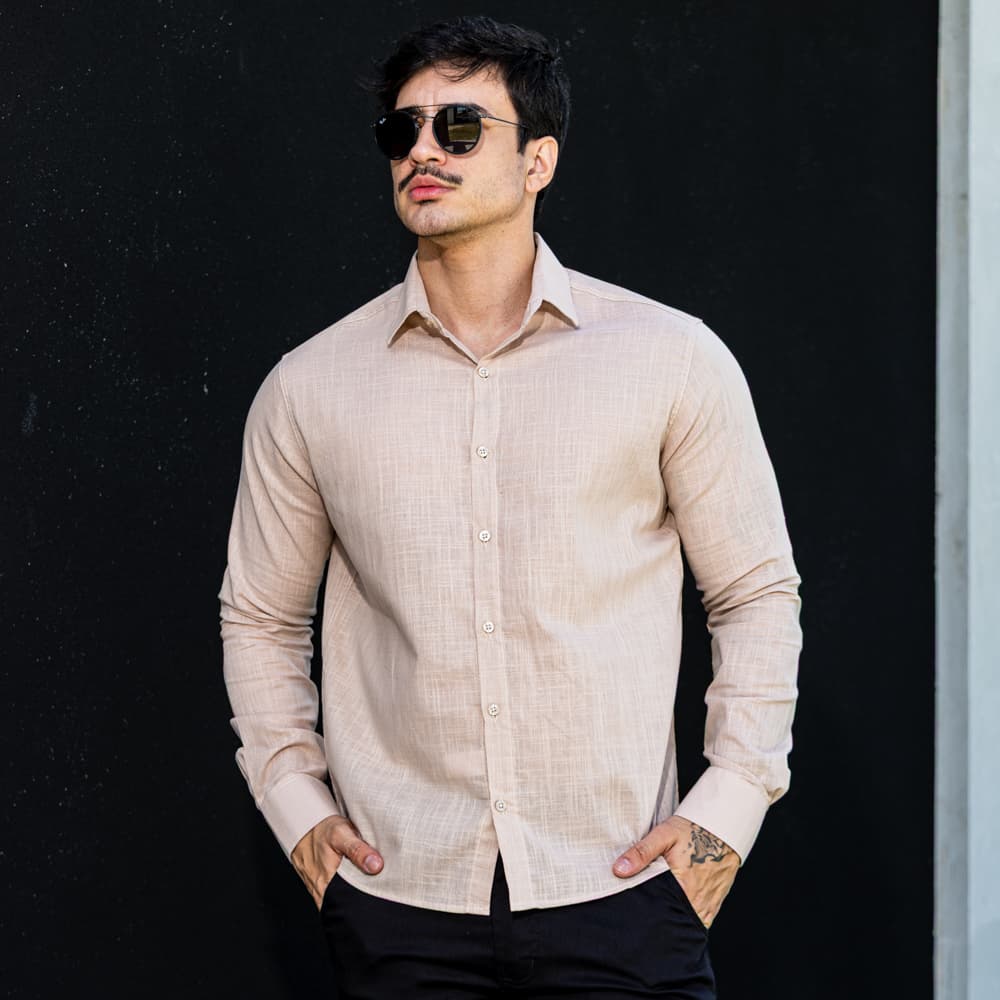 Camisa Social Manga Longa Masculina Linho Elegante Slim Fit Premium