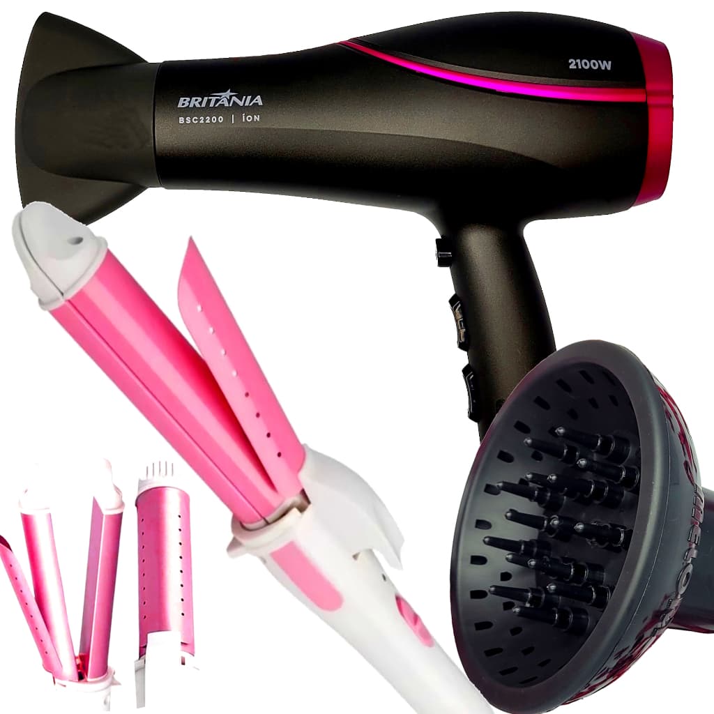 Secador De Cabelo Britania 2100w Profissional Ar Quente Frio Bs22 Difusor Cachos Modelador 2 Em 1 Nova Bivolt