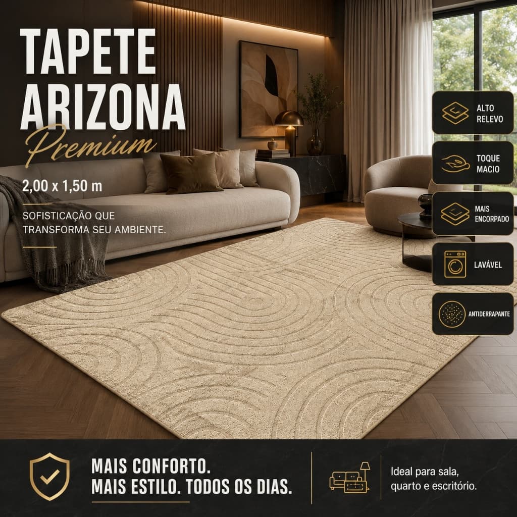Tapete Premium 1,50x2,00 Sala Quarto Escritório Alto Relevo Macio Antiderrapante