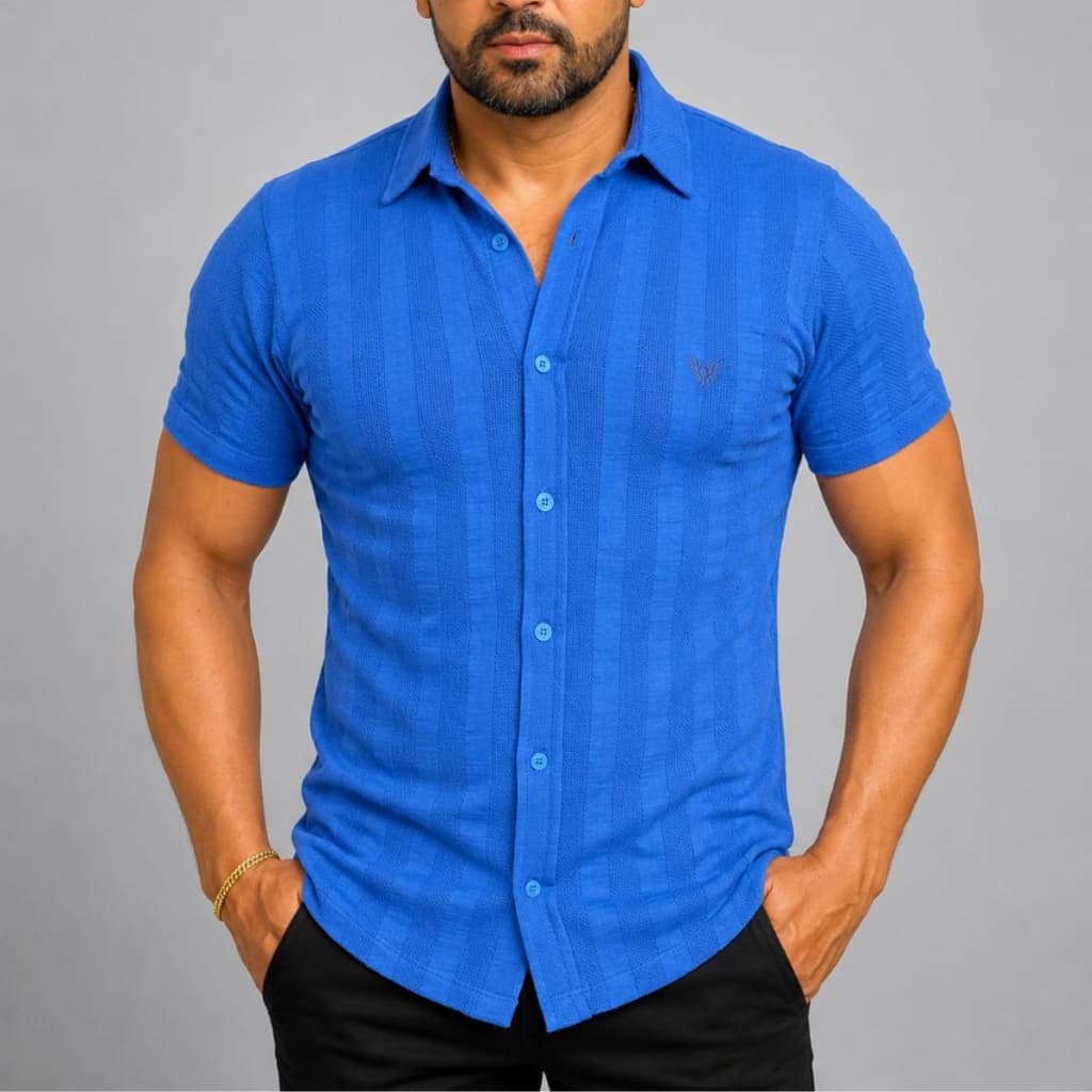 Camisa Social Masculina Slim Manga Curta Malha Tricô Premium Com Botões Camisa Blusa Wacco