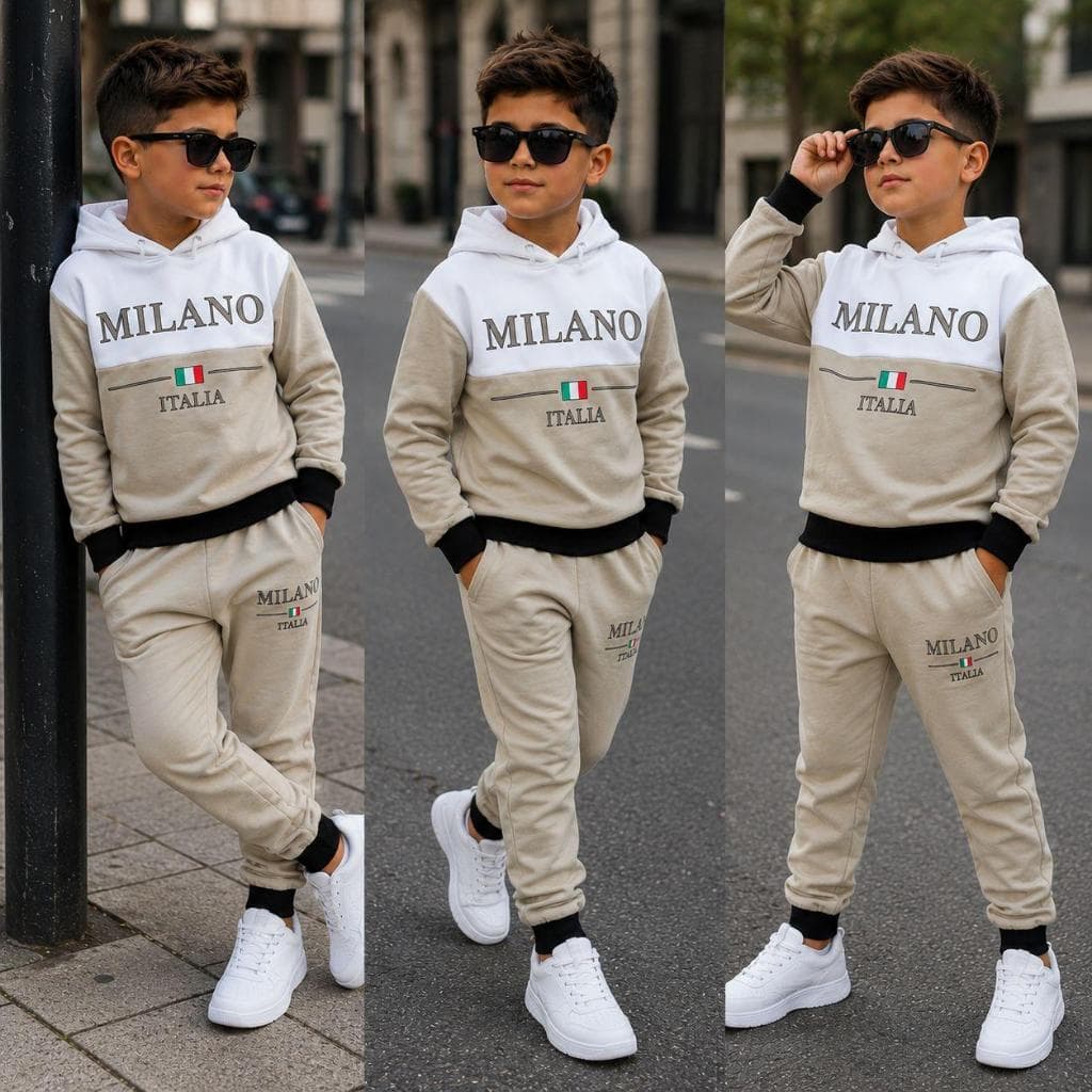Conjunto Infantil Menino De Inverno Casaco E Calça Moletom Chimpa Peluciada Estiloso Milano 4 ao 14