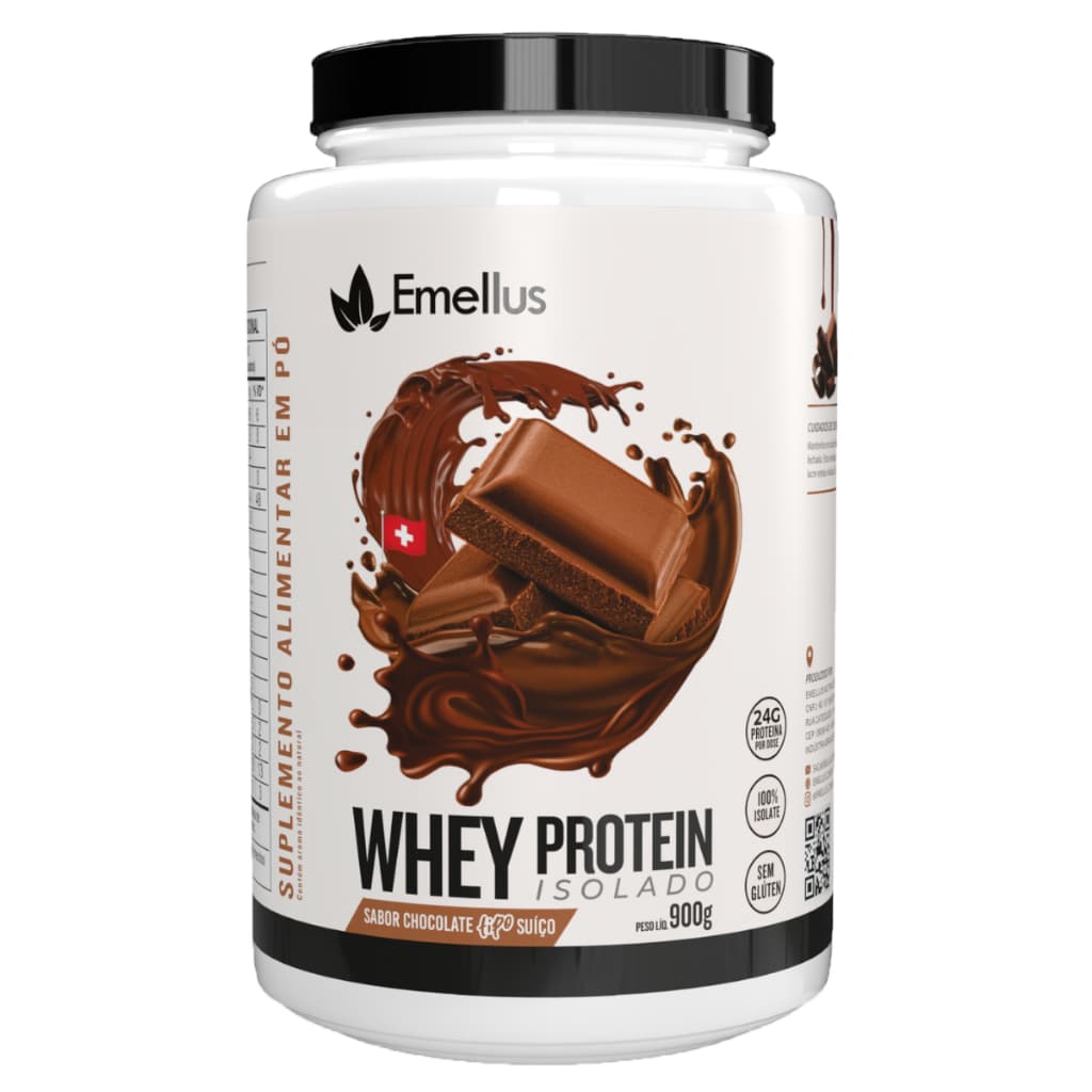 Whey Protein Isolado 100% Emellus 24g de Proteína por Porção Sabor Chocolate Suíço