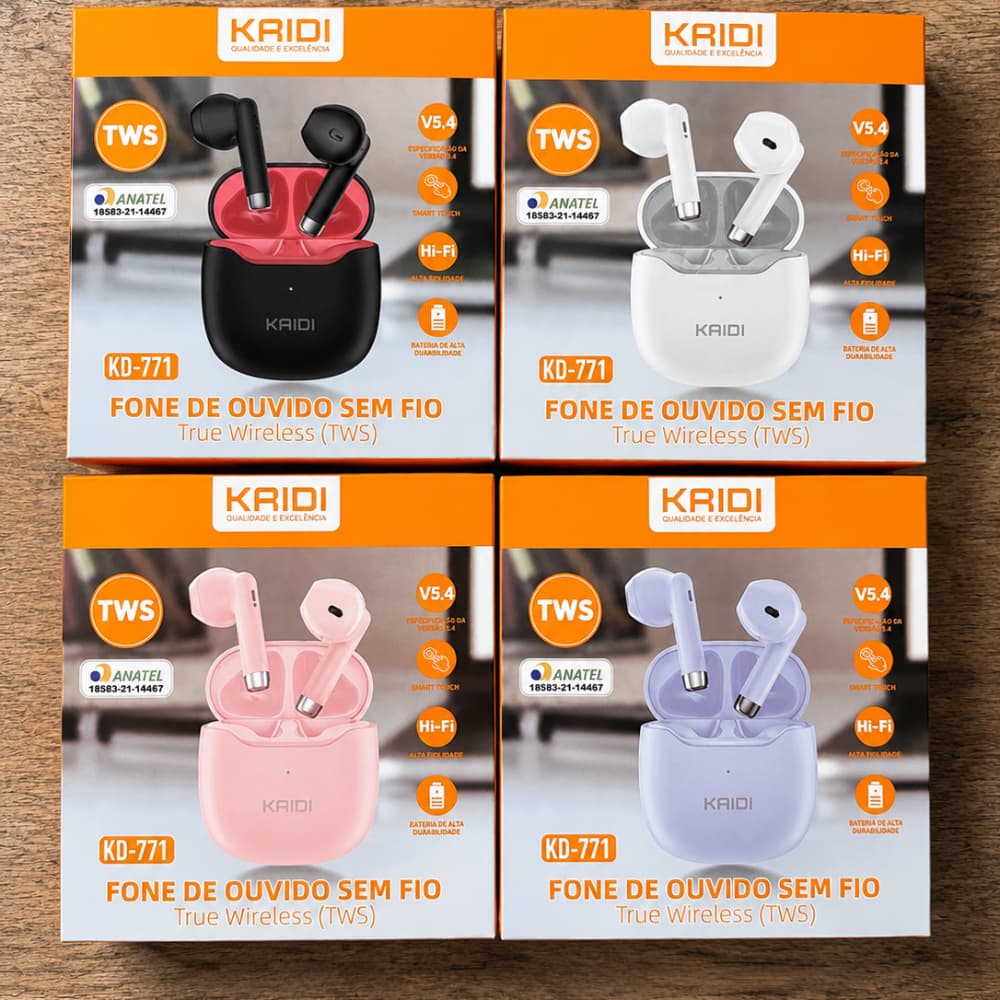 Fone Bluetooth TWS Kaidi KD-771 Sem Fio V5.4 Hi-Fi + Case Carregador Envio Rápido.