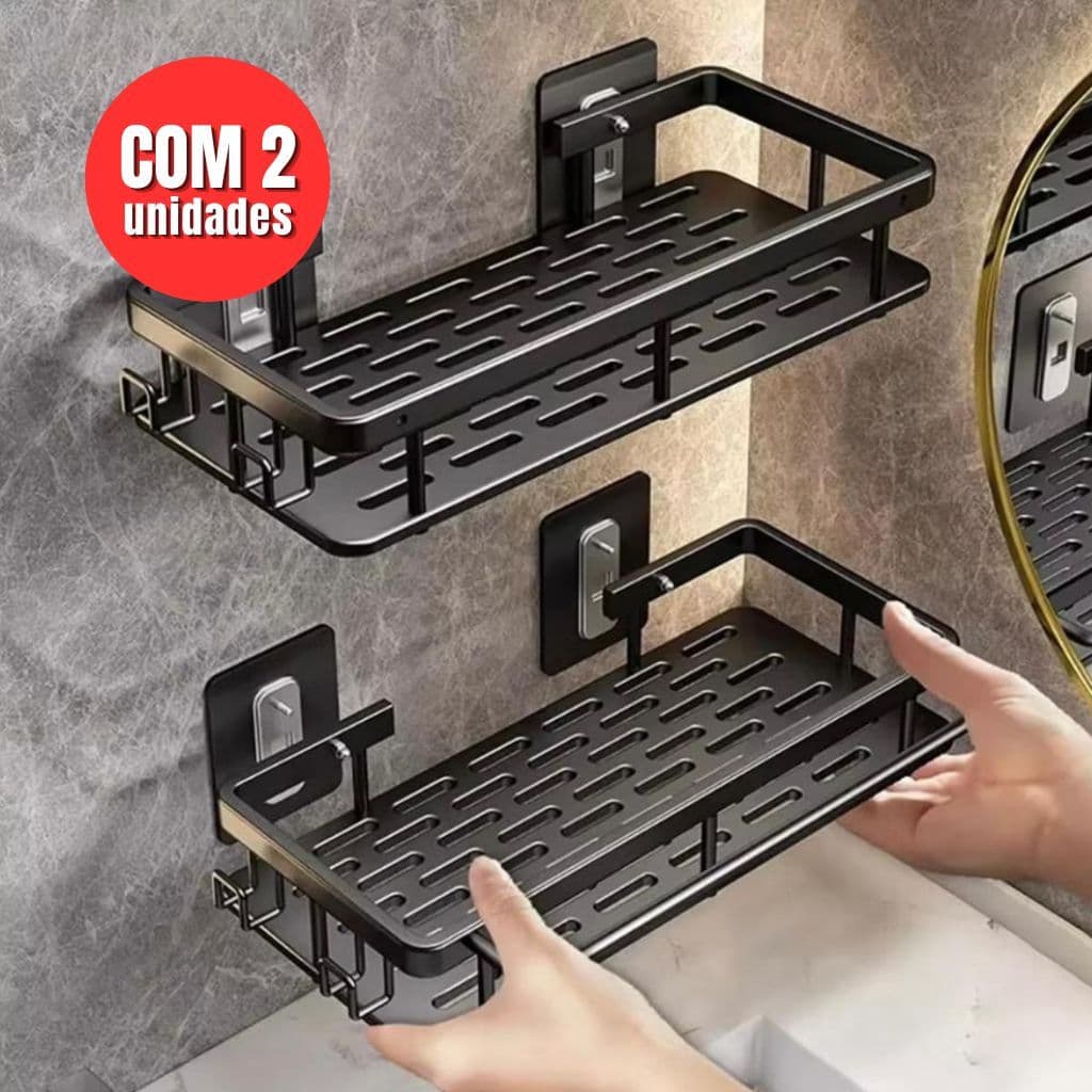 Prateleira Suporte com 2 Unidades para Banheiro com Adesivos sem Furar Parede