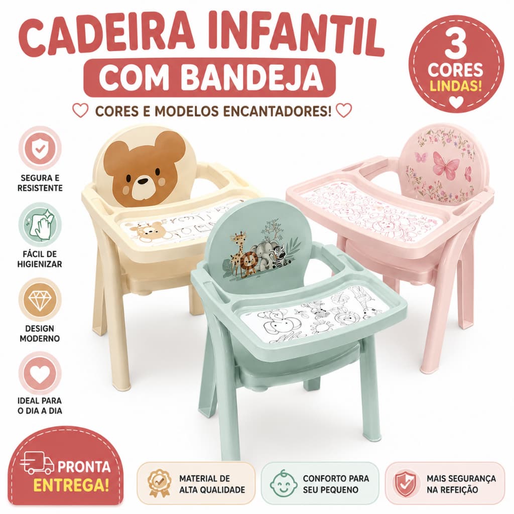 Poltrona Cadeira de Alimentação Infantil Bebê Com Bandeja Para Colorir Até 53kg