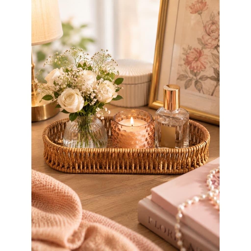 Cesto Organizador Tipo Vime Oval 24cm | Organizador Decorativo Mesa Posta Banheiro Lavabo