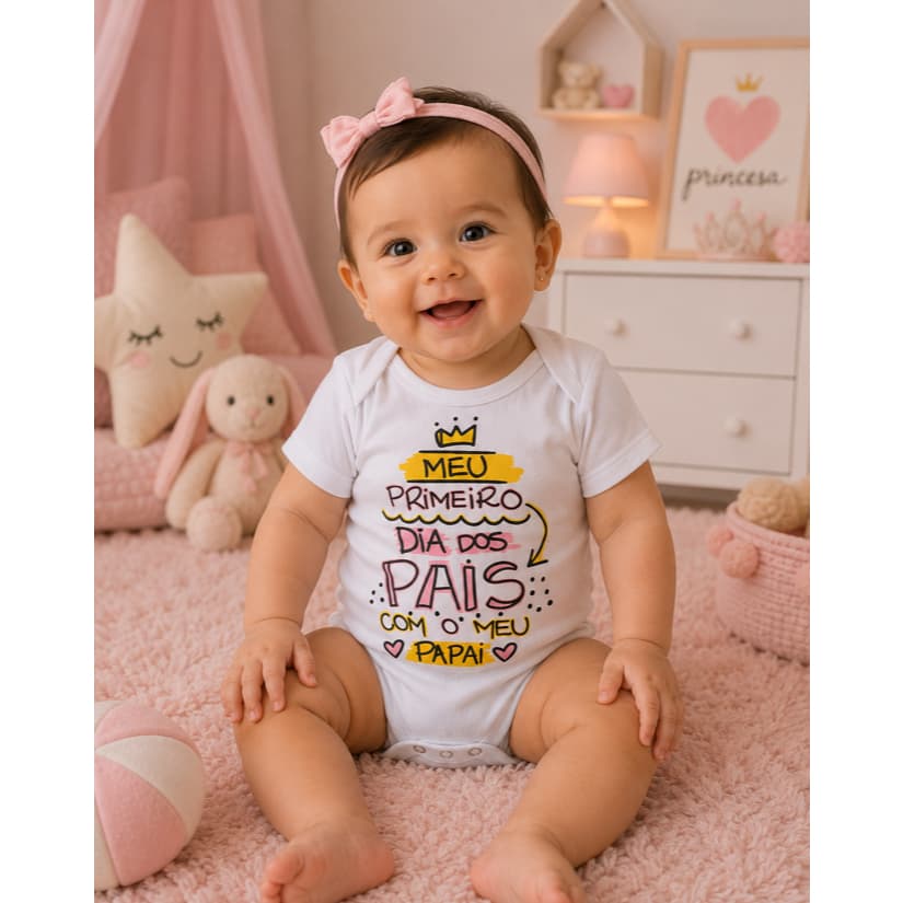 Body Bebê Meu Primeiro Dia dos Pais | Roupa para Bebê Menino e Menina | Presente Especial Dia dos Pais | Manga Curta