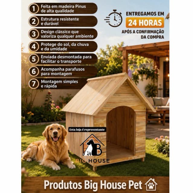 Casinha De Cachorro Cães e Gatos Casa De Madeira Pinus Desmontável  N1 N2 Porte Pequeno