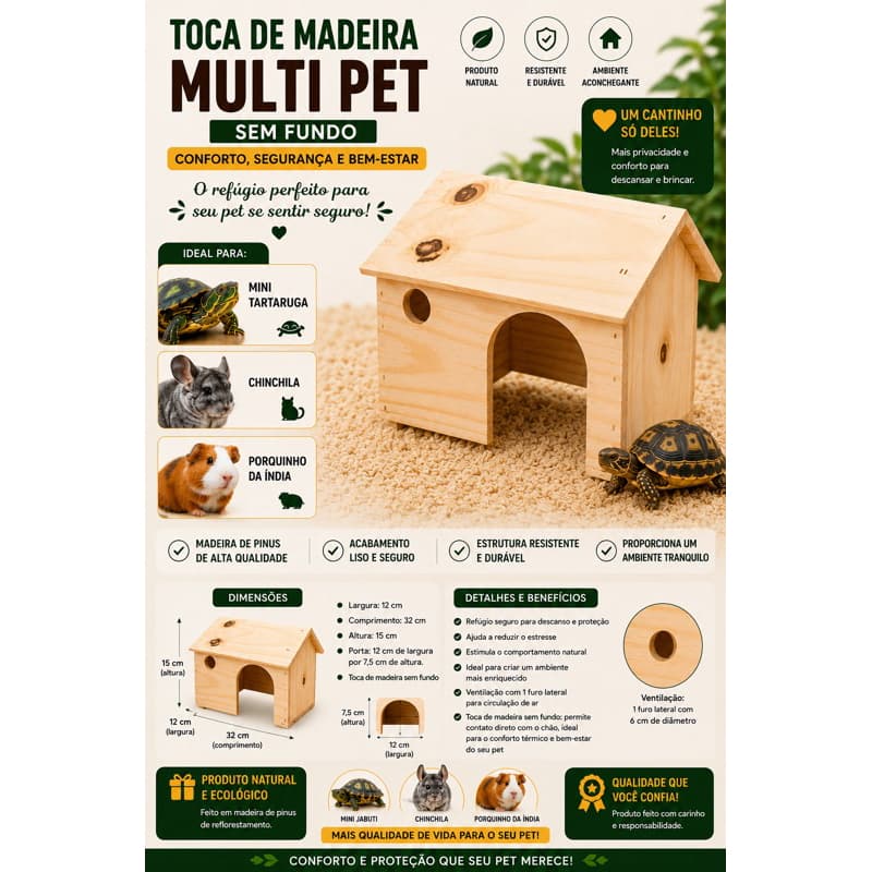 Casinha Toca Para Mini Tartaruga Coelho e Pequenos Roedores sem fundo