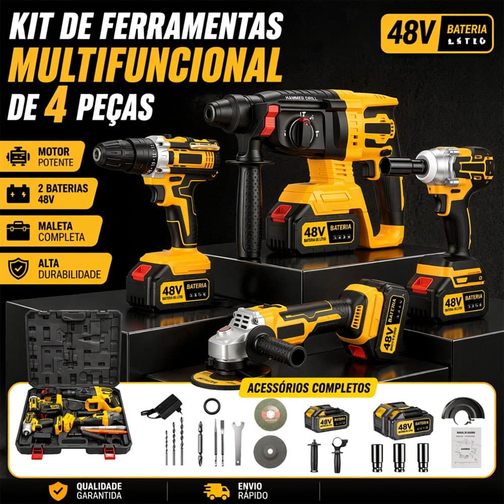 Kit 4 em 1 Caixa de Ferramentas Portátil com Bolsa Organizadora e Caixa Plástica Resistente para Uso Geral