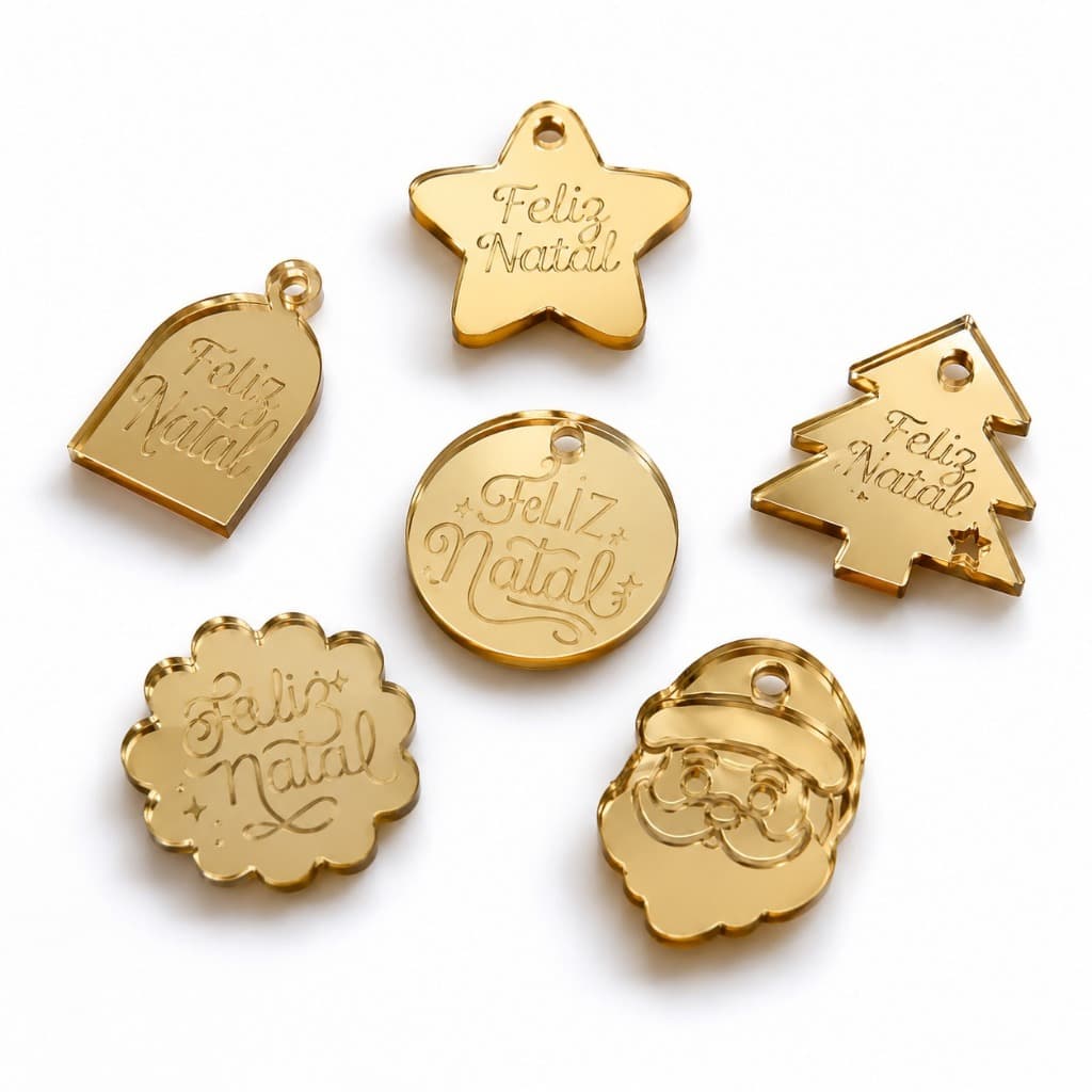 Kit 30 Unidades Mini Tag Feliz Natal Acrílico Espelhado