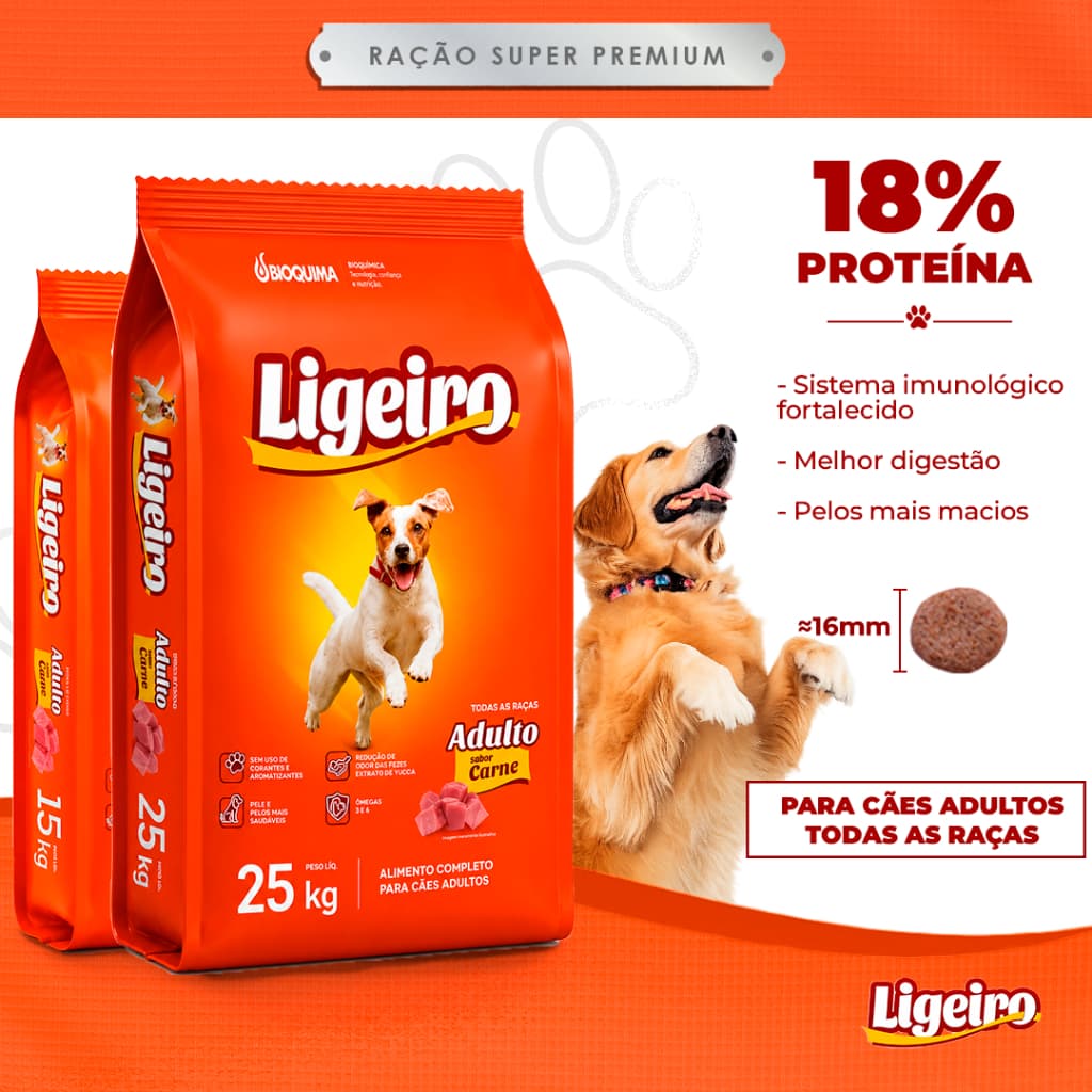 Ração Para Cachorro Ligeiro Dog  25kg e 15kg  adulto Todas as Raças Sabor Carne 18% Proteína