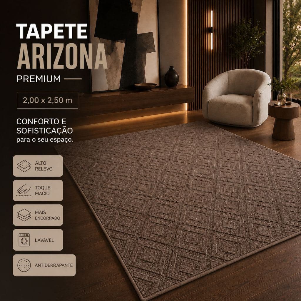 Tapete Sala 2,00x2,50 Geométrico Alto Relevo Premium Macio Antiderrapante Quarto Escritório Marrom Claro