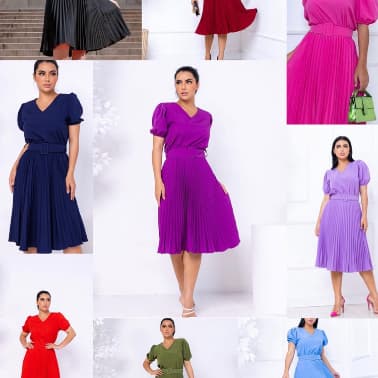 Vestido Plissada Lisa Midi Rodado Moda Evangelic Com Cinto-003