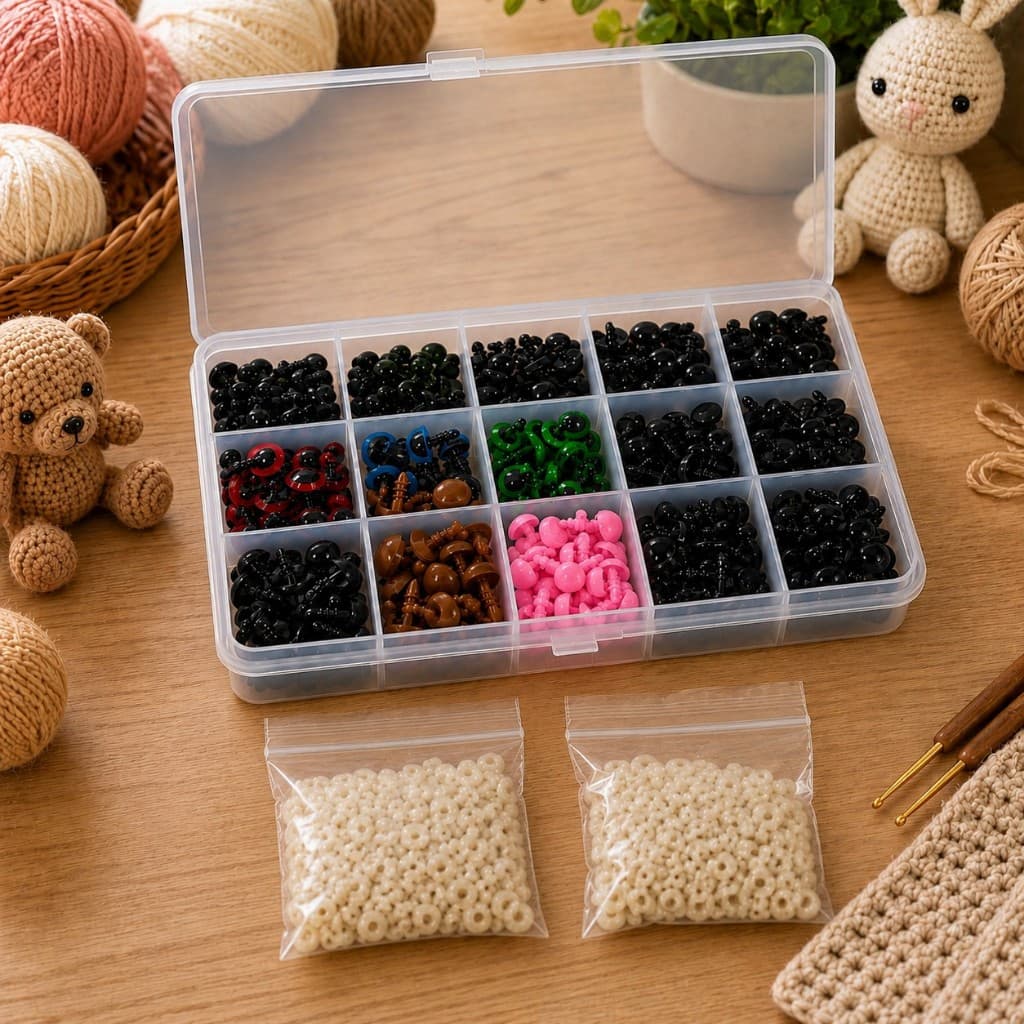 Kit 560 Peças Olhos E Focinhos Com Trava Para Amigurumi Crochê Artesanato + Case